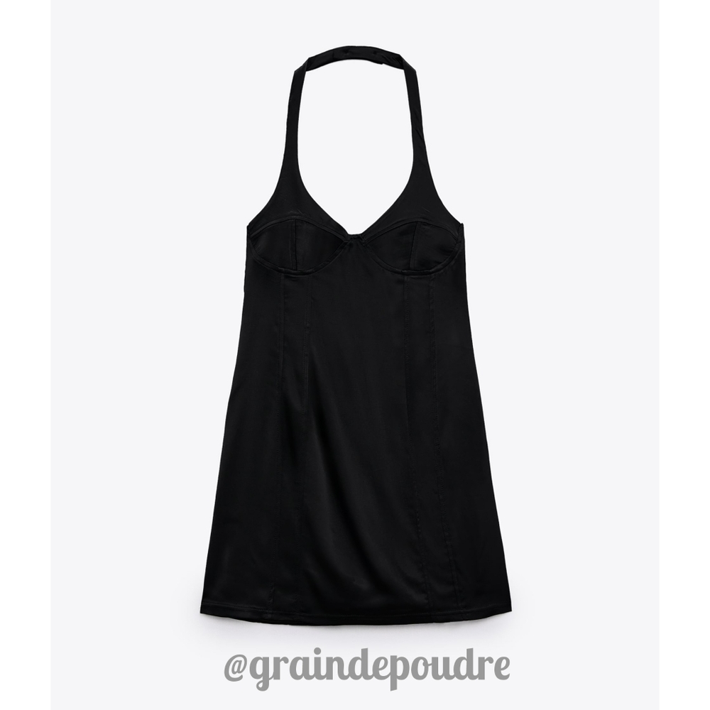 Rare! Zara Black Satin Seamed Bustier Lingerie Style Mini Dress Xs